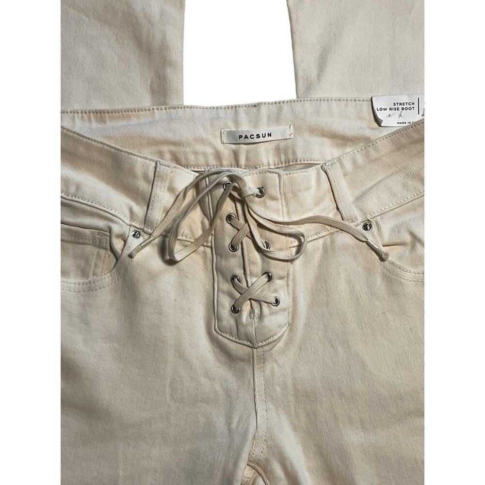 NWT PacSun Low Rise Boot Stretch Lace Up Front Jeans Off White Cream | Size 29 - Picture 6 of 8